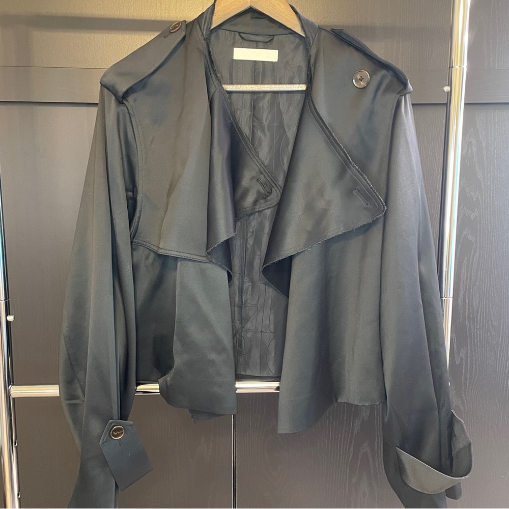 Peter Do x BR black satin trench style jacket